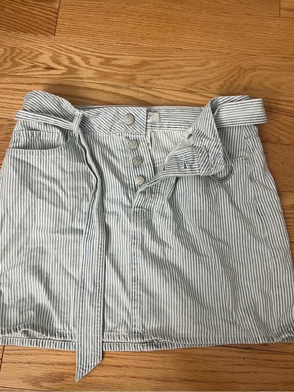 Forever 21 Blue and White Striped Belted Mini Skirt